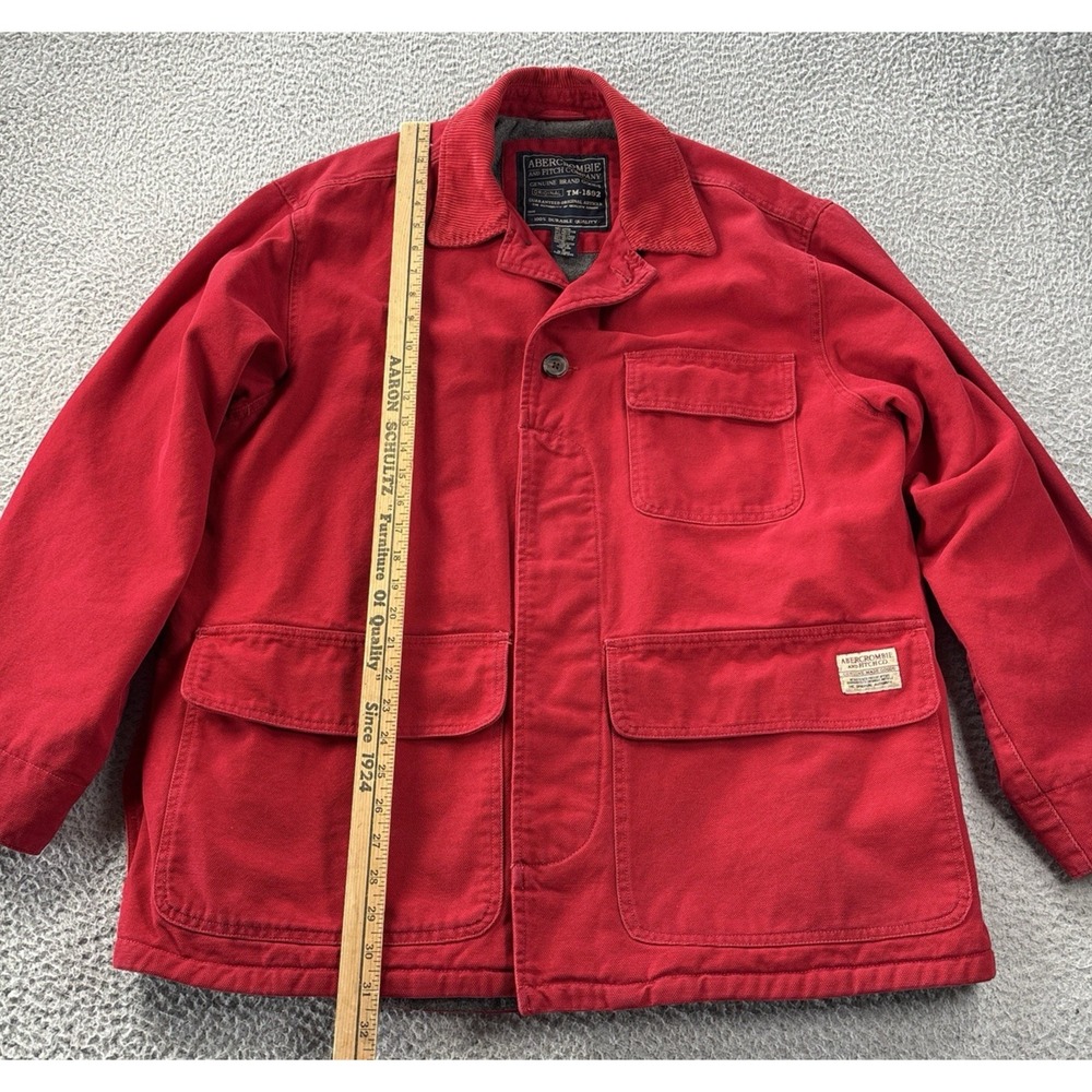 Vintage Abercrombie & Fitch Chore Coat Medium Red Corduroy Trim Oversized Lined - Picture 8 of 16